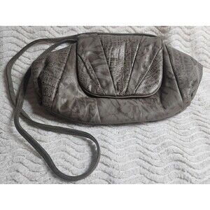RARE Vintage 80's HALA Genuine Leather Gray CLUTCH Crossbody Purse HandBag EuC
